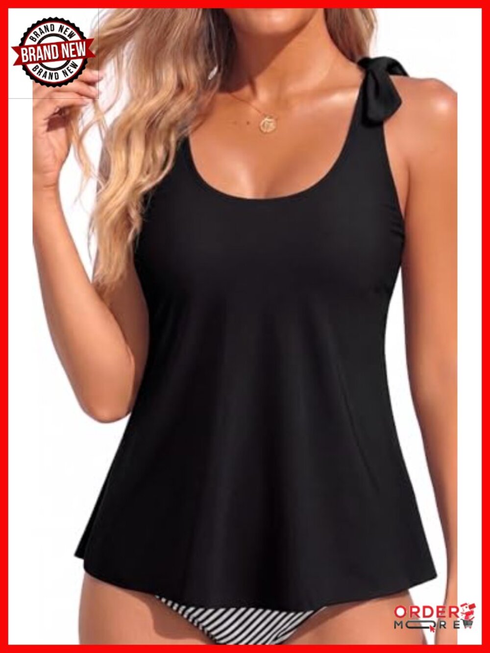 Flowy Tankini Top Only Modest Swimsuit with Double Bow-Tie Straps